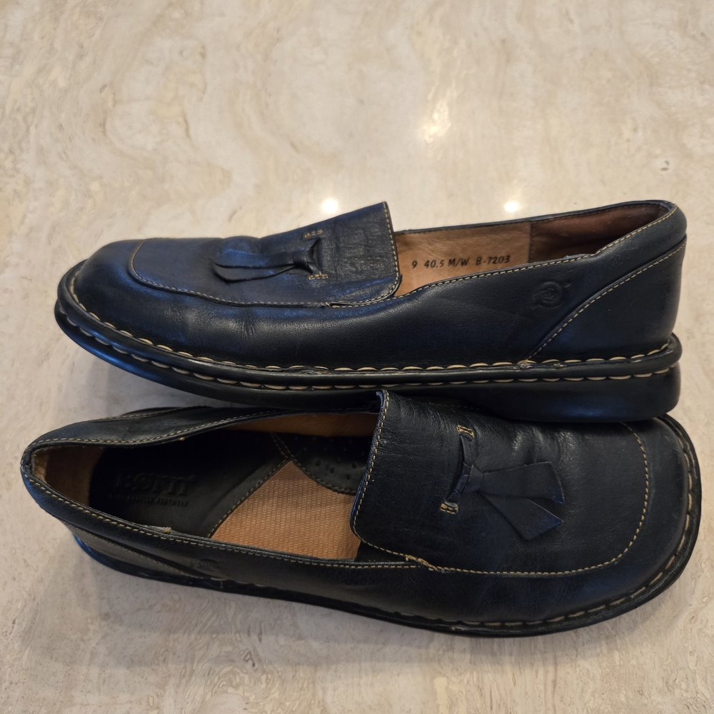 Women's Navy Blue Leather Loafers
